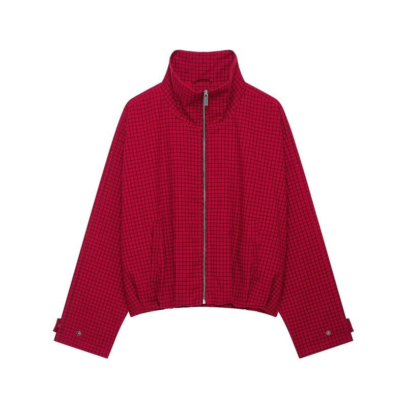 Leah Relaxed Grid Zip Jacket