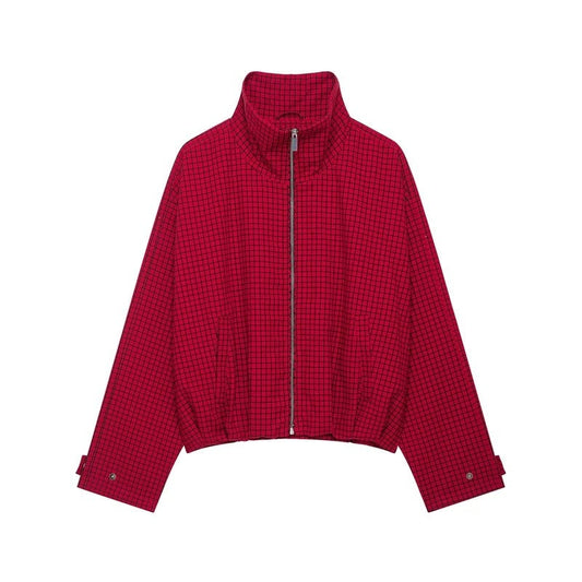 Leah Relaxed Grid Zip Jacket