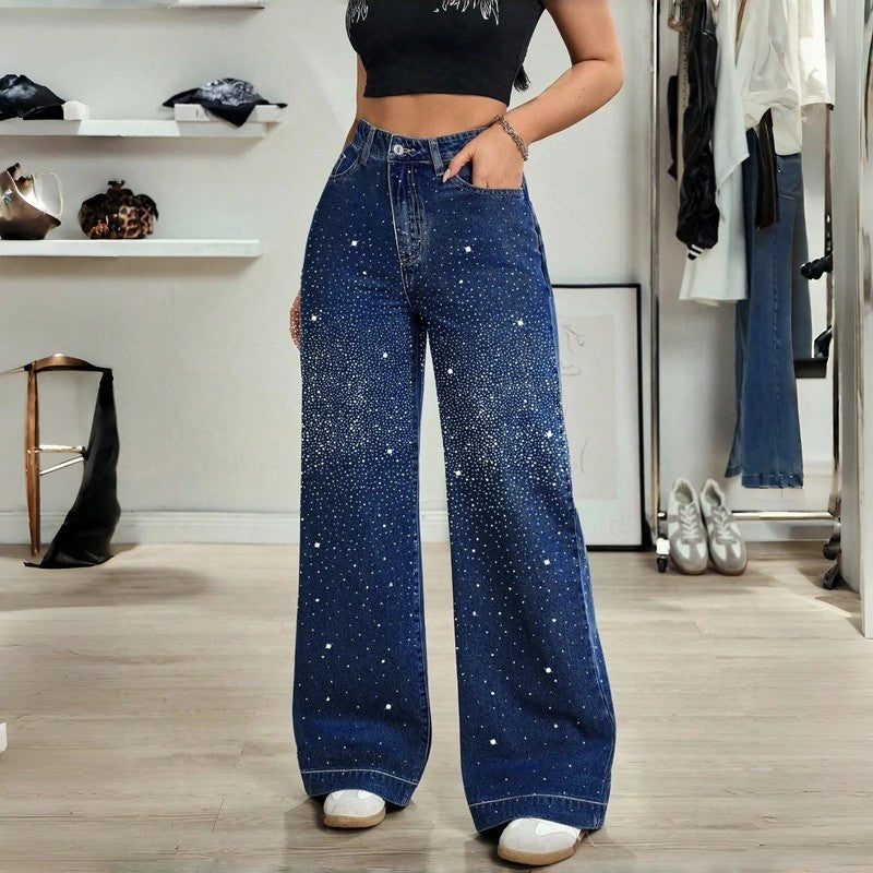 Lena Embellished Wide-Leg Denim Jeans