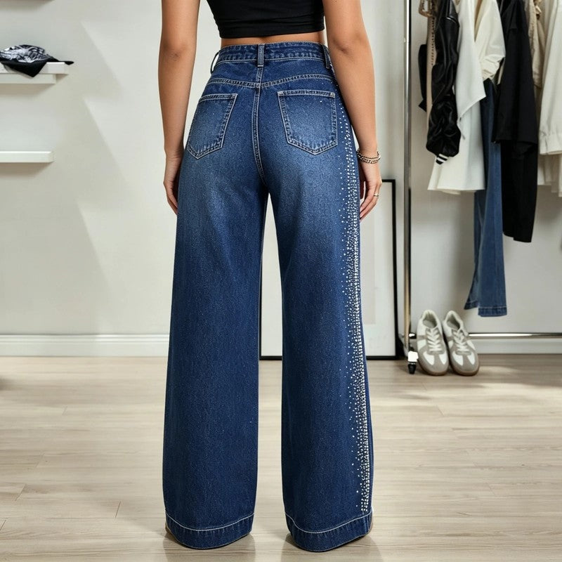 Lena Embellished Wide-Leg Denim Jeans