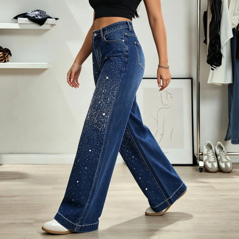 Lena Embellished Wide-Leg Denim Jeans