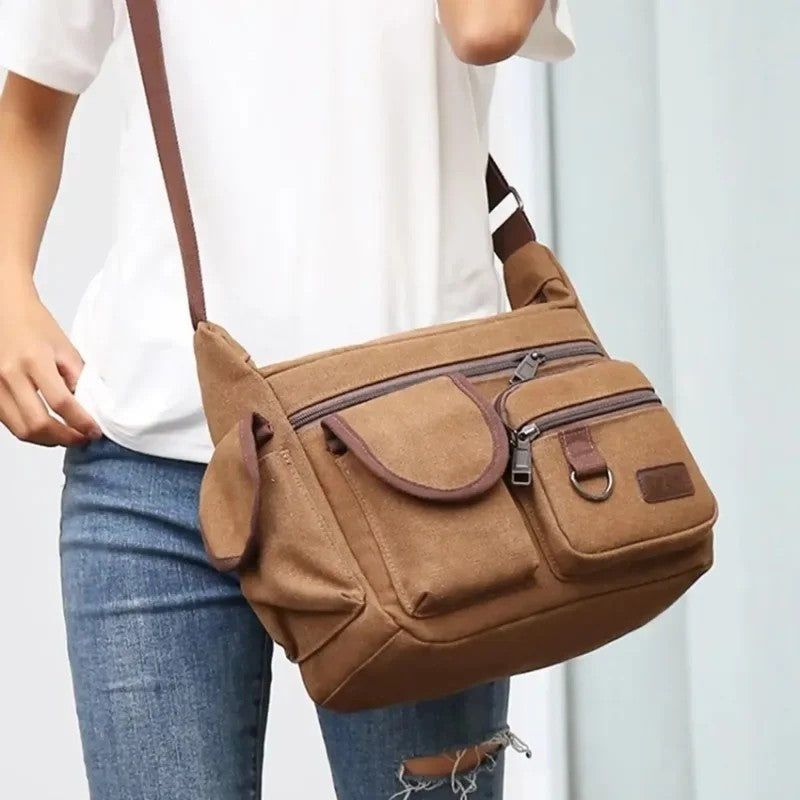 Leo Canvas Multi-Pocket Crossbody Bag