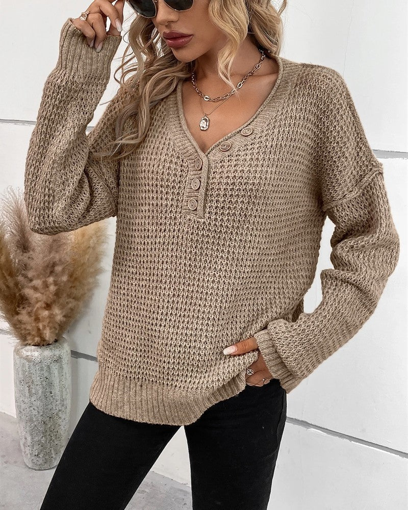 Leonard Waffle Knit Button-Up Sweater