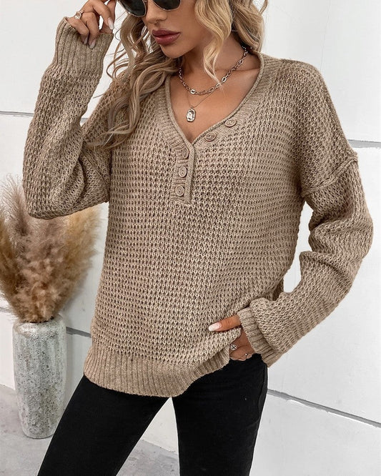 Leonard Waffle Knit Button-Up Sweater