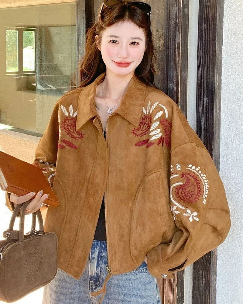 Lila Embroidered Suede Oversized Jacket
