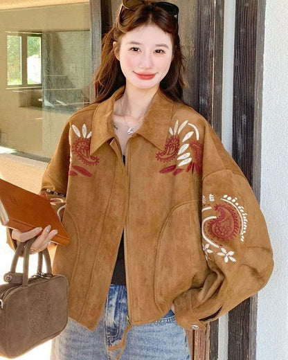 Lila Embroidered Suede Oversized Jacket