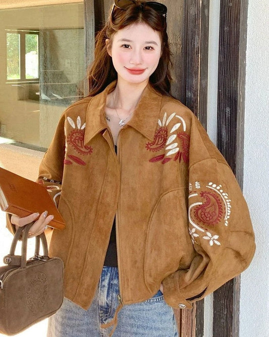 Lila Embroidered Suede Oversized Jacket