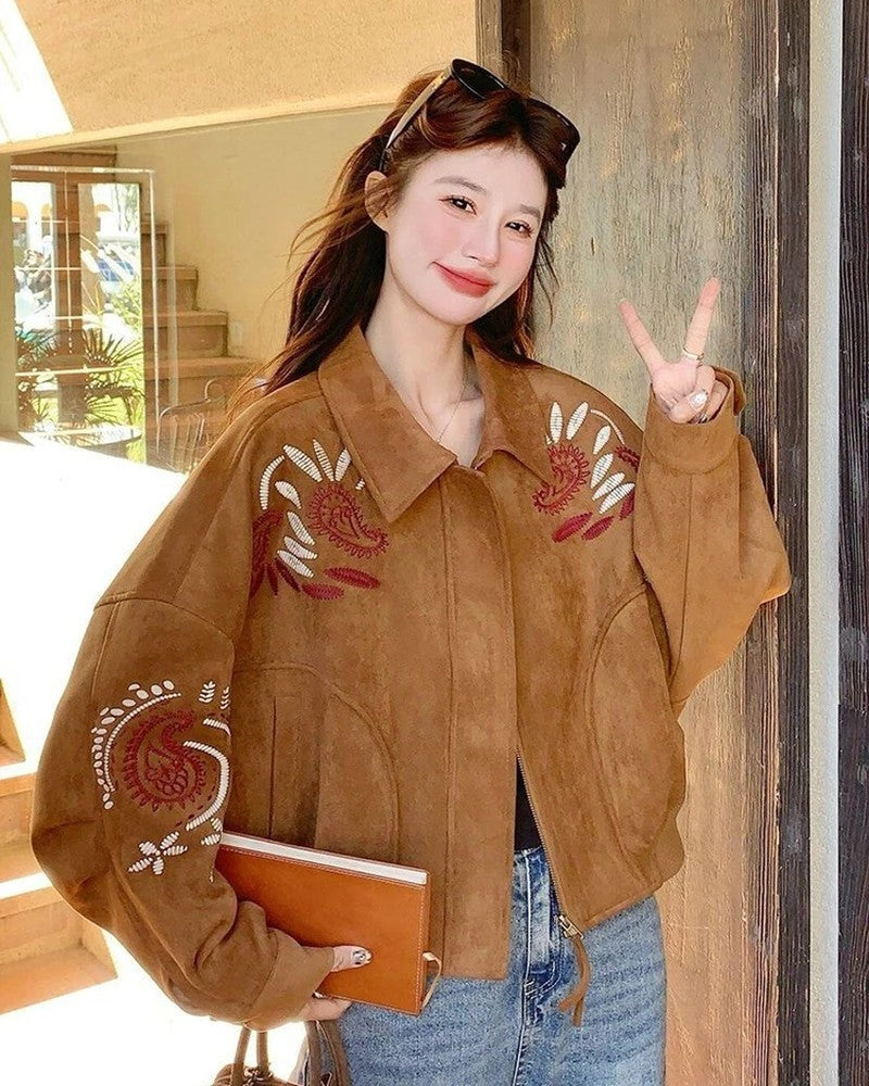 Lila Embroidered Suede Oversized Jacket