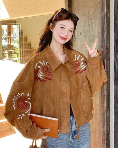 Lila Embroidered Suede Oversized Jacket