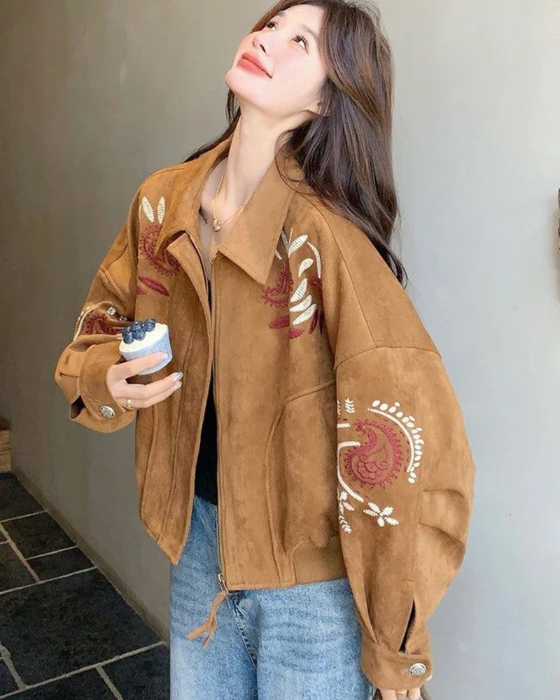 Lila Embroidered Suede Oversized Jacket