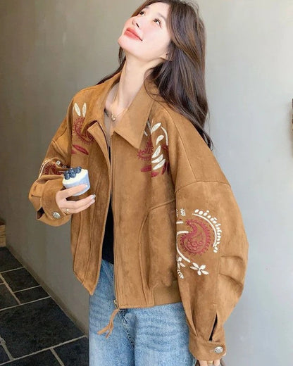Lila Embroidered Suede Oversized Jacket