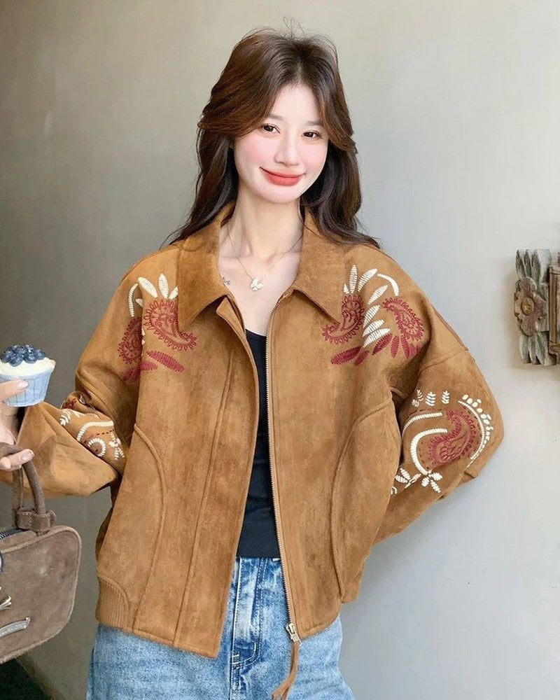 Lila Embroidered Suede Oversized Jacket