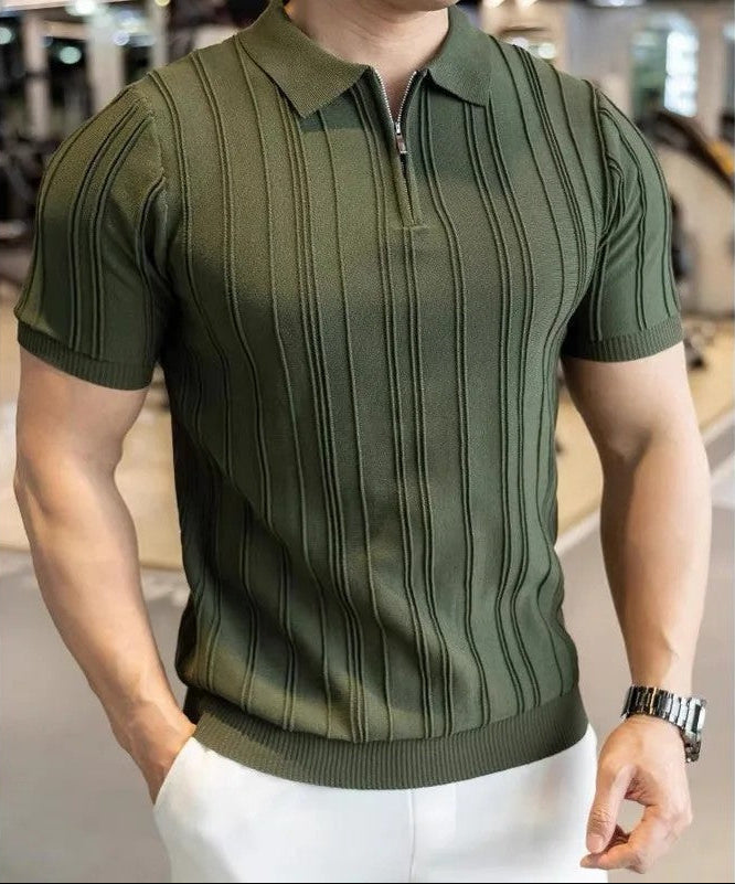 Louis Textured Zip Knit Polo Shirt