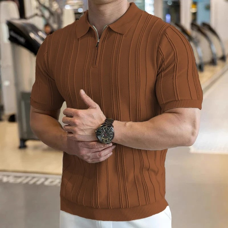 Louis Textured Zip Knit Polo Shirt