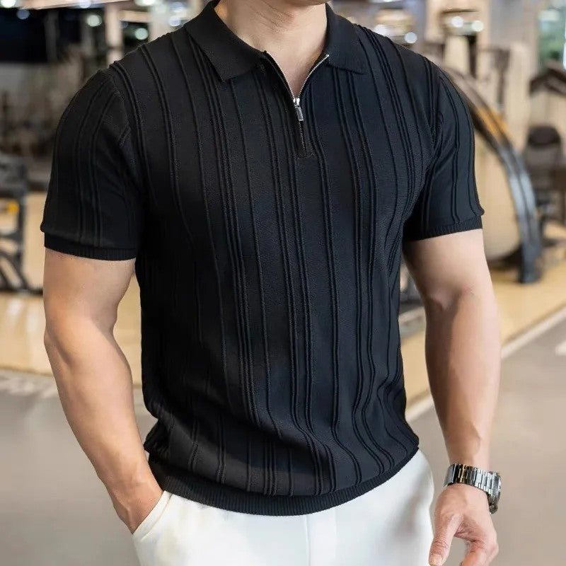 Louis Textured Zip Knit Polo Shirt