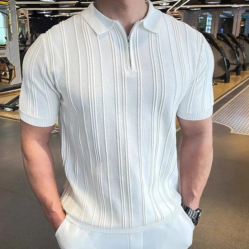 Louis Textured Zip Knit Polo Shirt