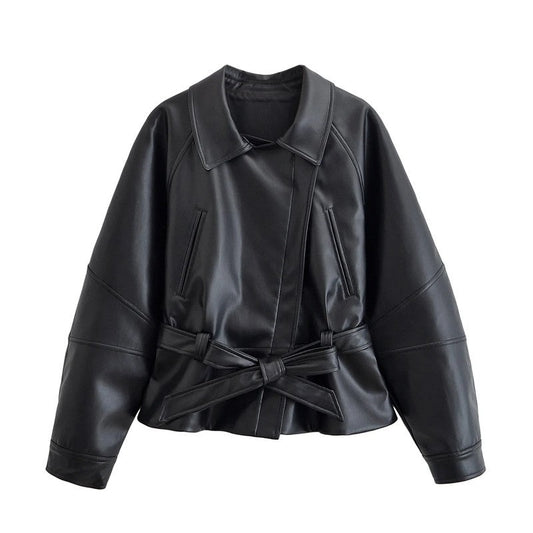 Lucy Relaxed Faux Leather Belted Jacket