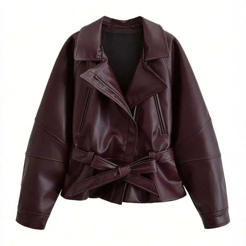 Lucy Relaxed Faux Leather Belted Jacket