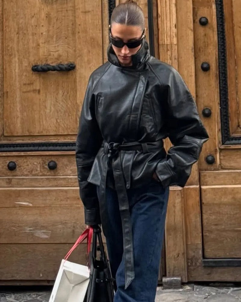 Lucy Relaxed Faux Leather Belted Jacket