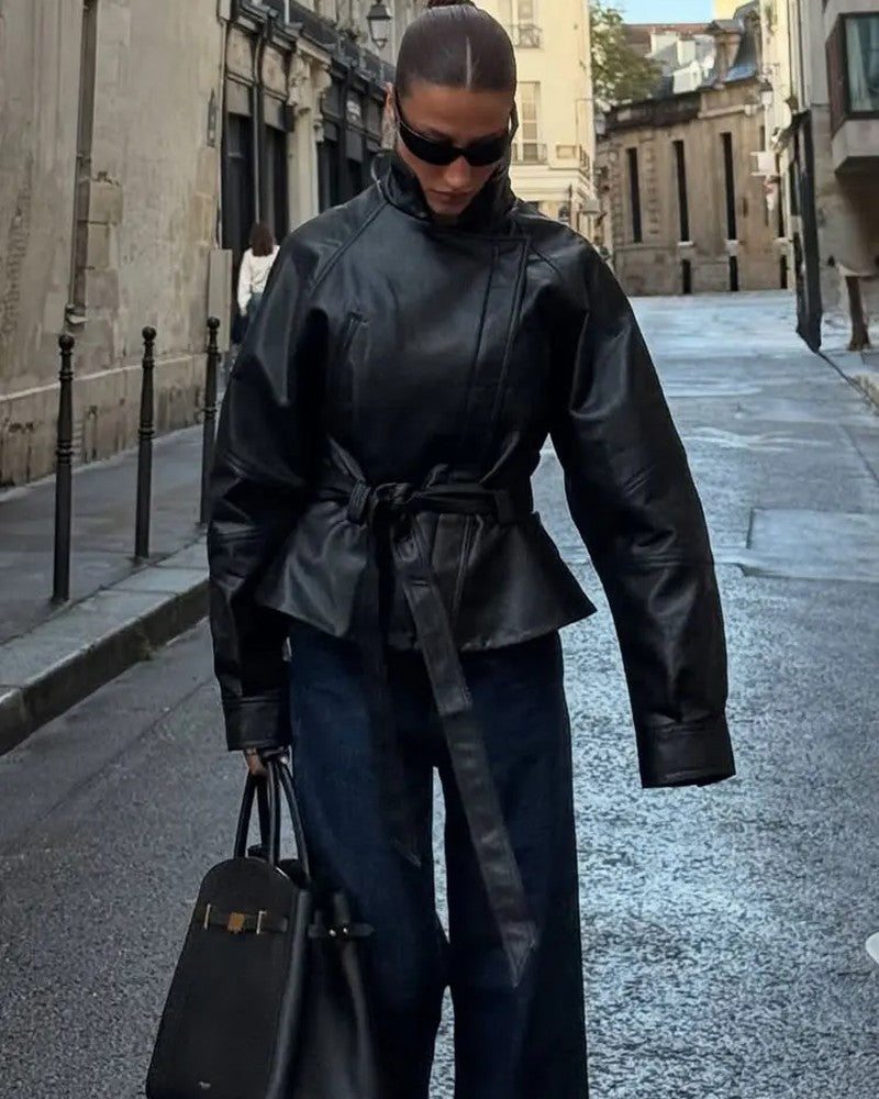 Lucy Relaxed Faux Leather Belted Jacket