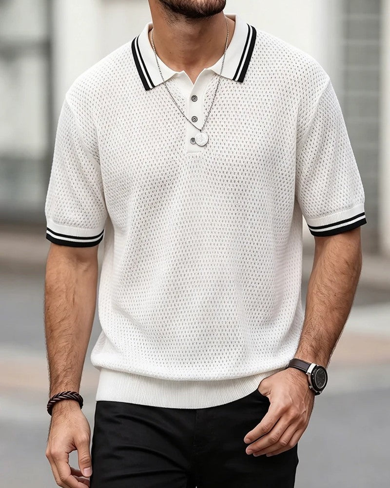 Marco Textured Knit Stripe Polo Shirt