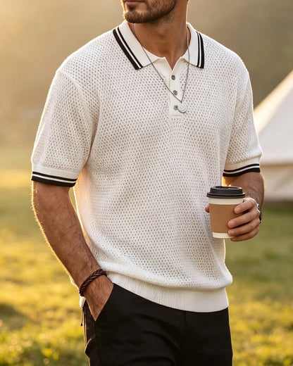 Marco Textured Knit Stripe Polo Shirt