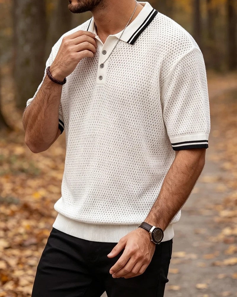 Marco Textured Knit Stripe Polo Shirt