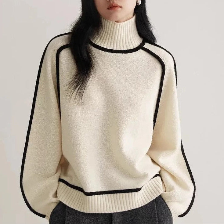 Margaret Relaxed Contrast Trim Turtleneck Sweater