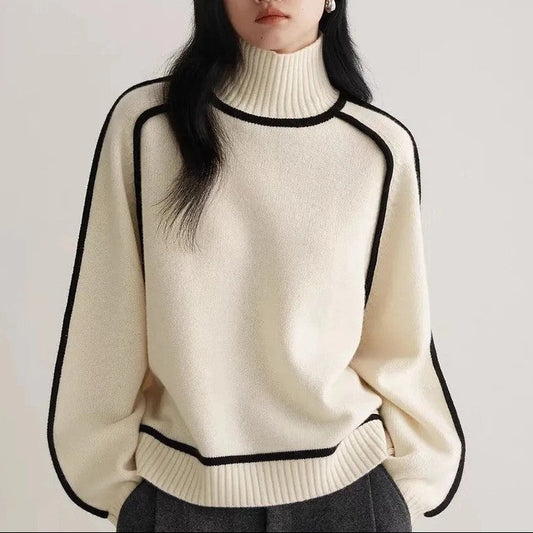 Margaret Relaxed Contrast Trim Turtleneck Sweater