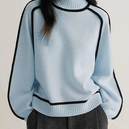 Margaret Relaxed Contrast Trim Turtleneck Sweater