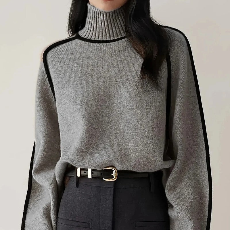 Margaret Relaxed Contrast Trim Turtleneck Sweater