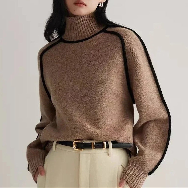Margaret Relaxed Contrast Trim Turtleneck Sweater