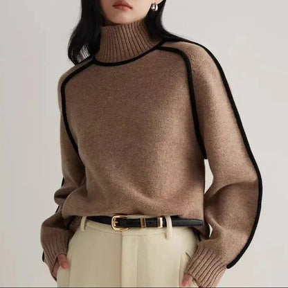 Margaret Relaxed Contrast Trim Turtleneck Sweater