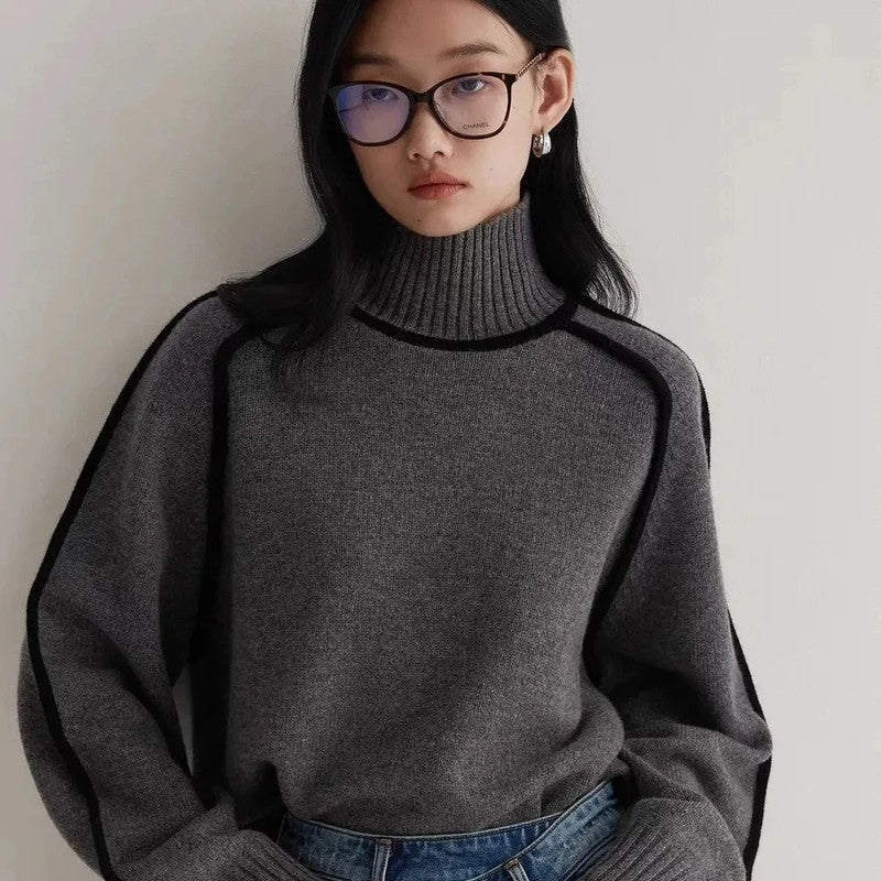 Margaret Relaxed Contrast Trim Turtleneck Sweater