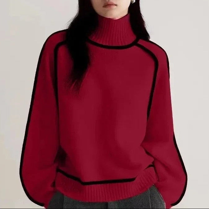 Margaret Relaxed Contrast Trim Turtleneck Sweater