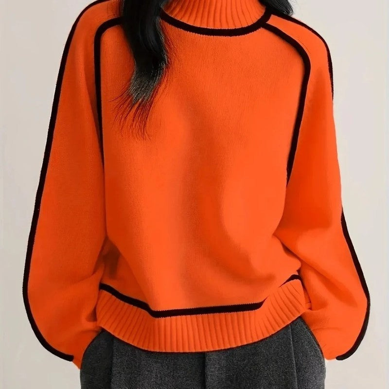 Margaret Relaxed Contrast Trim Turtleneck Sweater