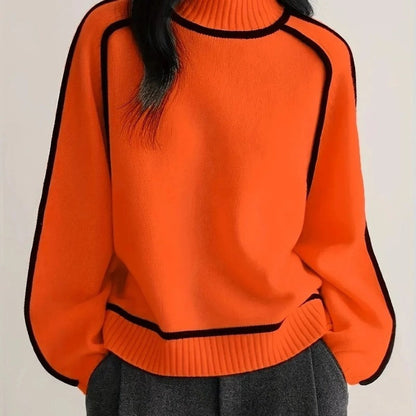 Margaret Relaxed Contrast Trim Turtleneck Sweater