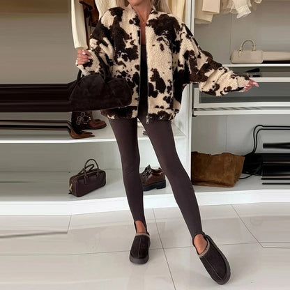 Marta Cow Print Fleece Zip Jacket
