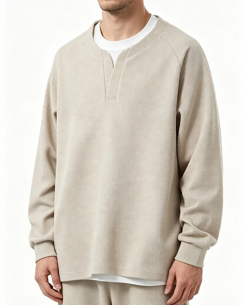 Mateo Waffle Knit Relaxed Pullover Sweatshirt