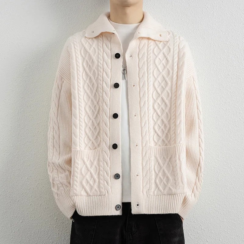 Miles Men's Cable Knit Button-Up Cardigan