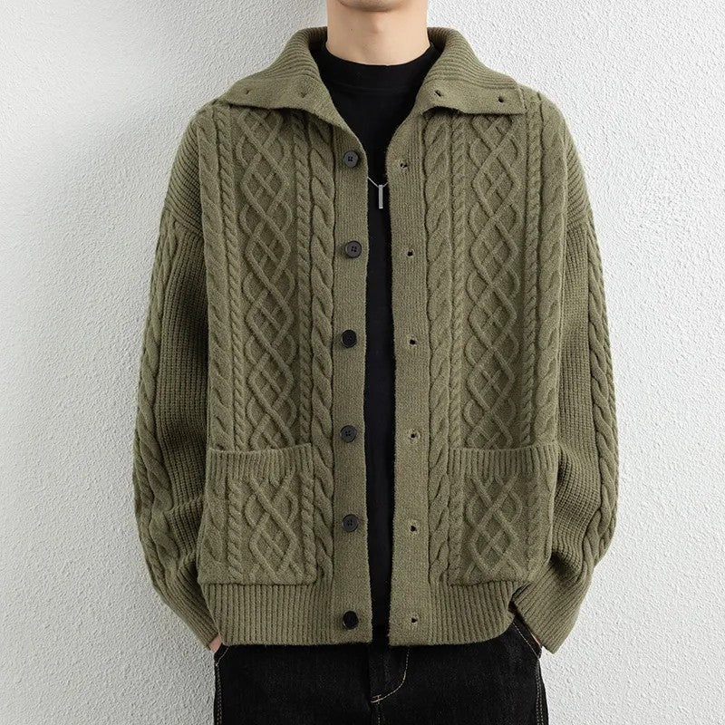 Miles Men's Cable Knit Button-Up Cardigan