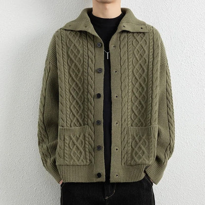 Miles Men's Cable Knit Button-Up Cardigan