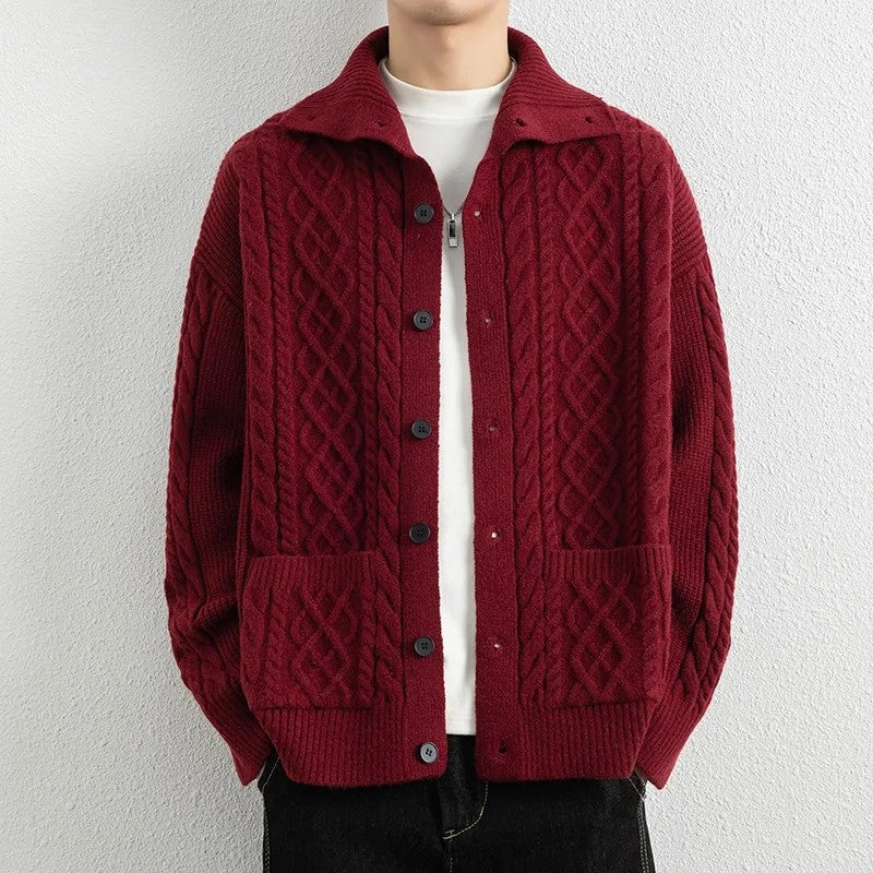 Miles Men's Cable Knit Button-Up Cardigan