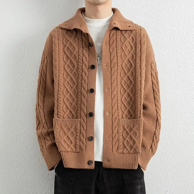 Miles Men's Cable Knit Button-Up Cardigan