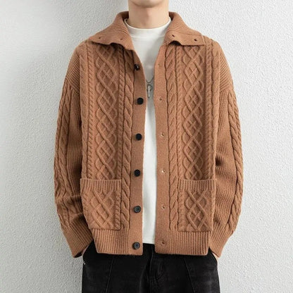 Miles Men's Cable Knit Button-Up Cardigan