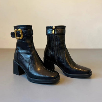Mona Block Heel Buckle Ankle Boots