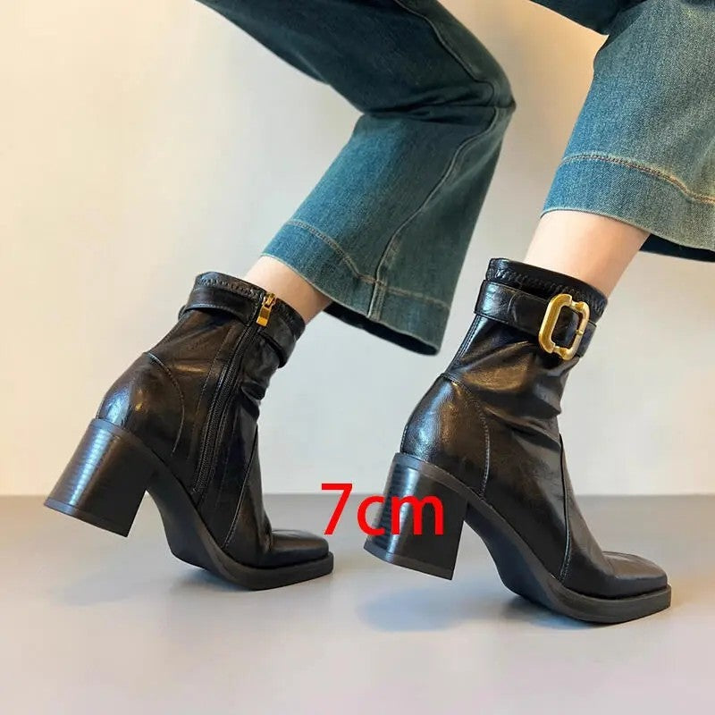 Mona Block Heel Buckle Ankle Boots