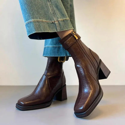 Mona Block Heel Buckle Ankle Boots