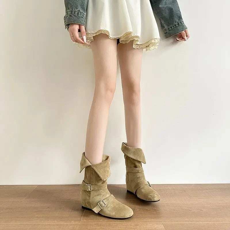 Nina Suede Buckle Slouch Ankle Boots