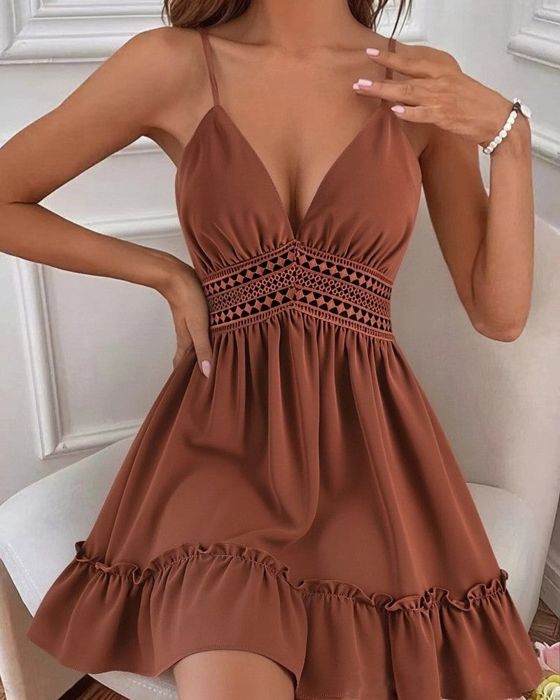 Nina Women's Crochet Waist Ruffle Mini Dress